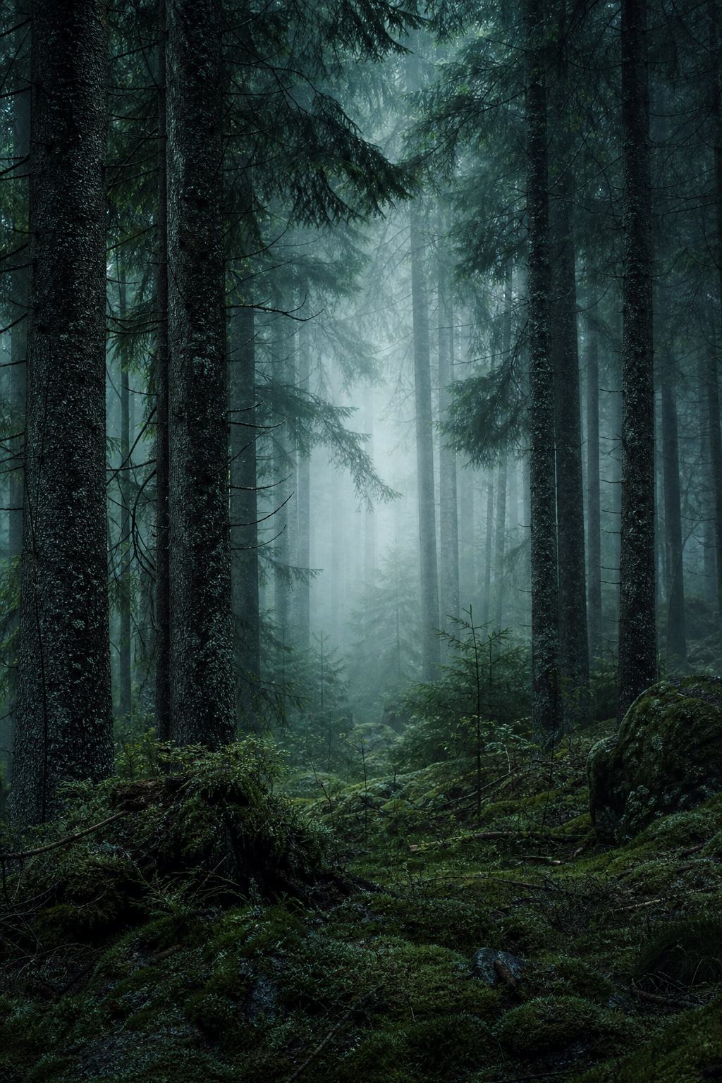 Schwarzwaldhänge mit Fichten und Talnebel